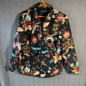 Silkland Blazer Vest Womens 1x Silk Peacock Floral Full Zip